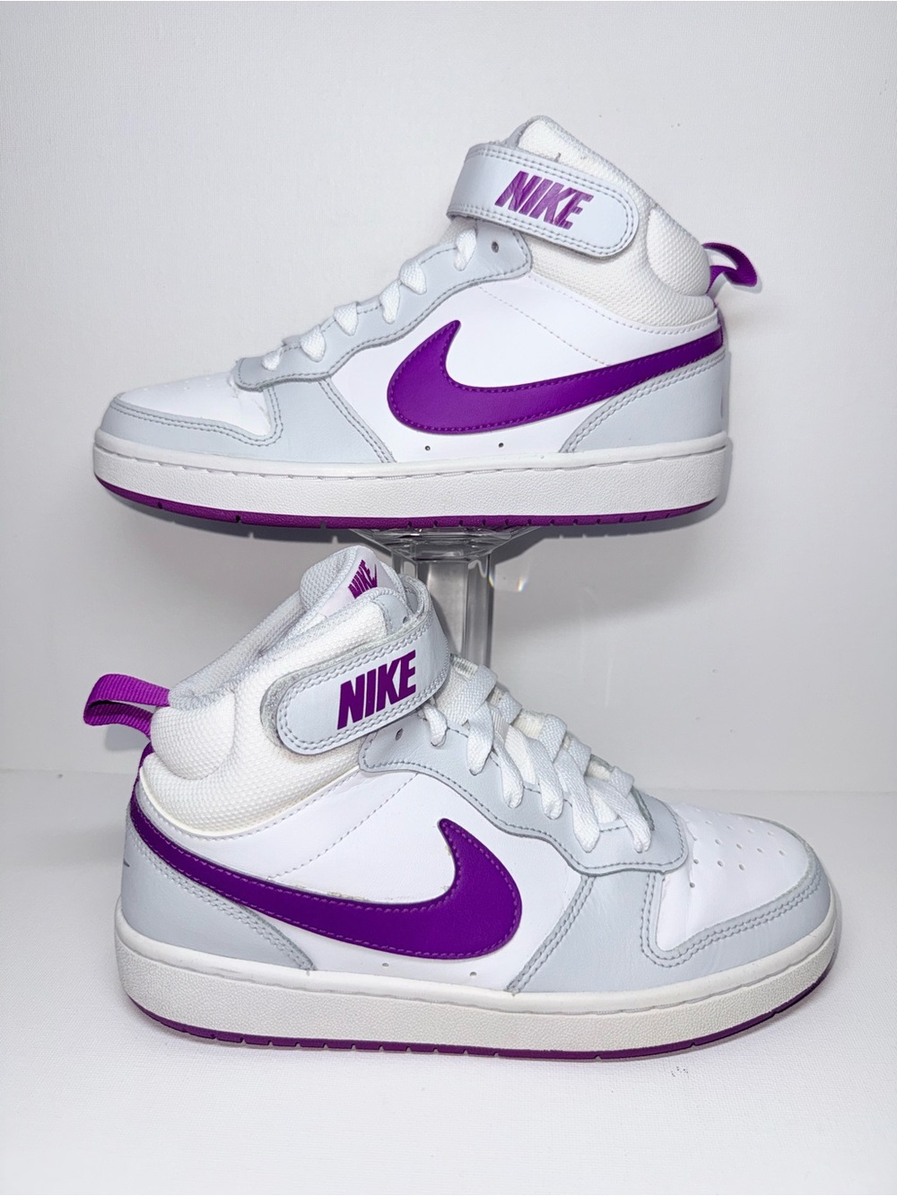 Nike Court Borough 5Y Kids Mid-Top Sneakers - White & Purple